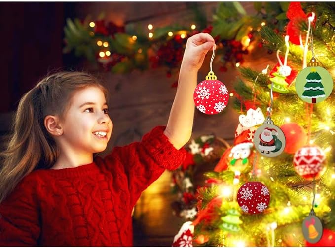 Hidreas 40 Pcs Unfinished Wood Ornaments DIY Round Wooden Ornaments Christmas Crafts Kit, Round Wood Christmas Ornaments for Crafts and Christmas Holiday Hanging Decorations