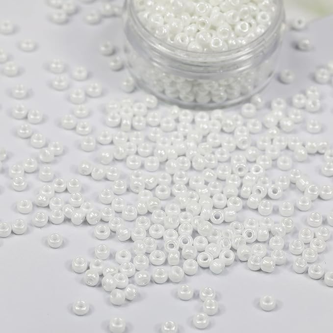 Bala&Fillic White Pearl 3mm Seed Beads About 3600pcs/100Grams in Bag, 8/0 Glass Craft Beads for Making Bracelet and Necklace (White Pearl)