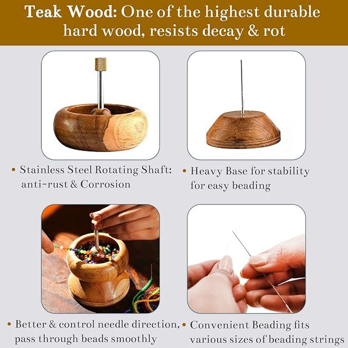 Shop LC Seed Bead Spinner for Bracelet Making Kit - Clay Beads Spinner with Big Eye Beading Needle and 3 Meter Long Thread Wooden Crafting Valentines Day Gifts for Womens - Teak Wood