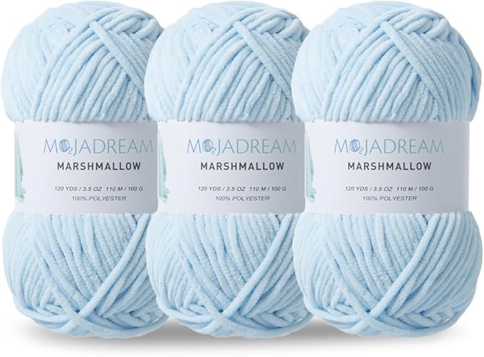 3PCS 3.5oz Chenille Yarn for Blankets Amigurumi: Soft Velvet Baby Yarn Blanket Knitting and Crocheting Bulky 5# Yarn 3 Skeins of 100g (Light Blue)