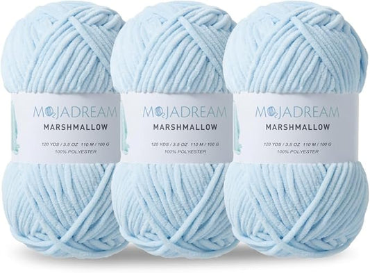 3PCS 3.5oz Chenille Yarn for Blankets Amigurumi: Soft Velvet Baby Yarn Blanket Knitting and Crocheting Bulky 5# Yarn 3 Skeins of 100g (Light Blue)