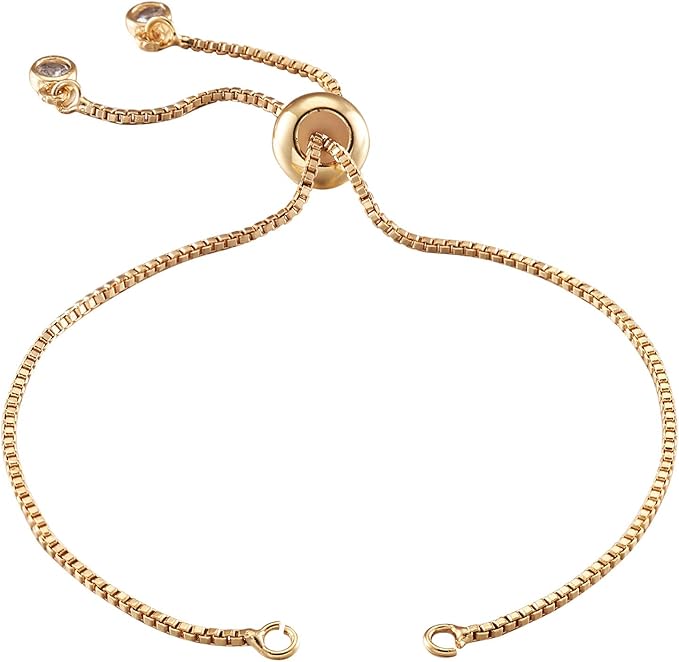 FASHEWELRY 20 Strands Adjustable Brass Bracelet Slider Extender Chains with Rhinestone Ends 4.72-4.96 Inch Real 18K Gold Plated for DIY Jewelry Making