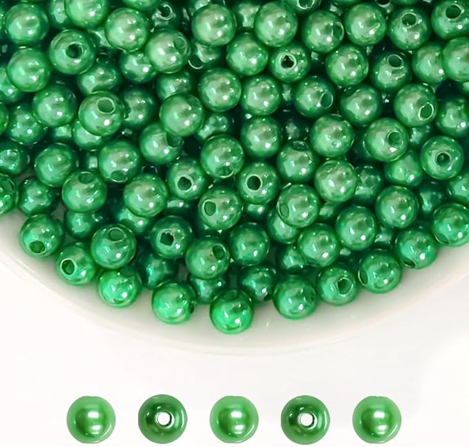 Pearl Beads for Jewelry Making Holes ABS Craft Beads with Holes for Jewelry Making, Bracelet, Necklace Crafting Bulk Bead Kit (8mm, Green/750 pcs)