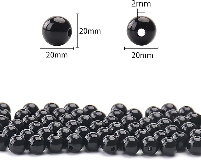 bonny boxx 40pcs 20mm smooth black acrylic round beads, plastic resin bubblegum balls chunky gumball beads for necklace and bracelet making, crafting supplies