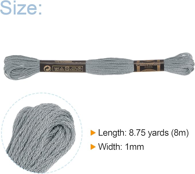 HARFINGTON 12 Skeins Embroidery Floss 8m Each Egyptian Long Fiber Cotton Cross Stitch Thread 26S/2x6 for Embroidery Projects Bracelet, Grey