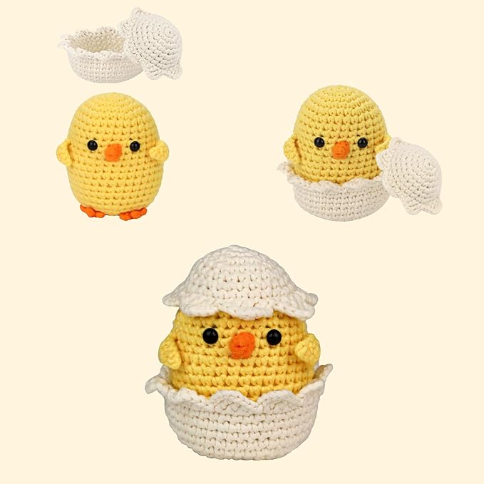 wokdsbl Crochet Kit for Beginners with Upgraded Premium Custom Yarn and Step-by-Step Video Tutorials, Ideal DIY Craft Gift, Crochet Animal Kits for Easter Egg Fillers (Bunny & Chick)