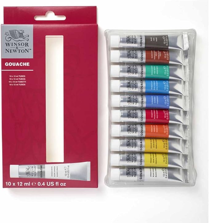 Winsor & Newton Gouache Paint Set, 10 Count, 12ml (0.4-oz) Tubes