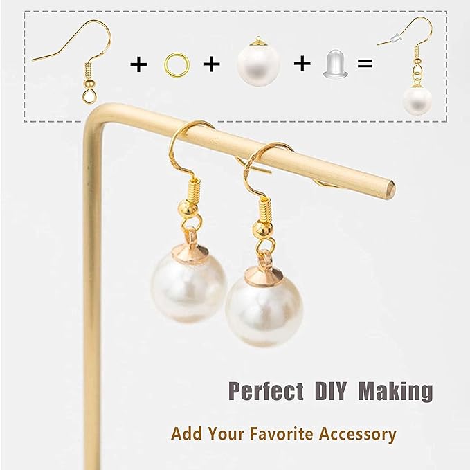 hypoallergenic earring hooks 500 pcs/75 pairs, earring making kit,ear wires fish hooks with jump rings and clear silicone backs stoppers