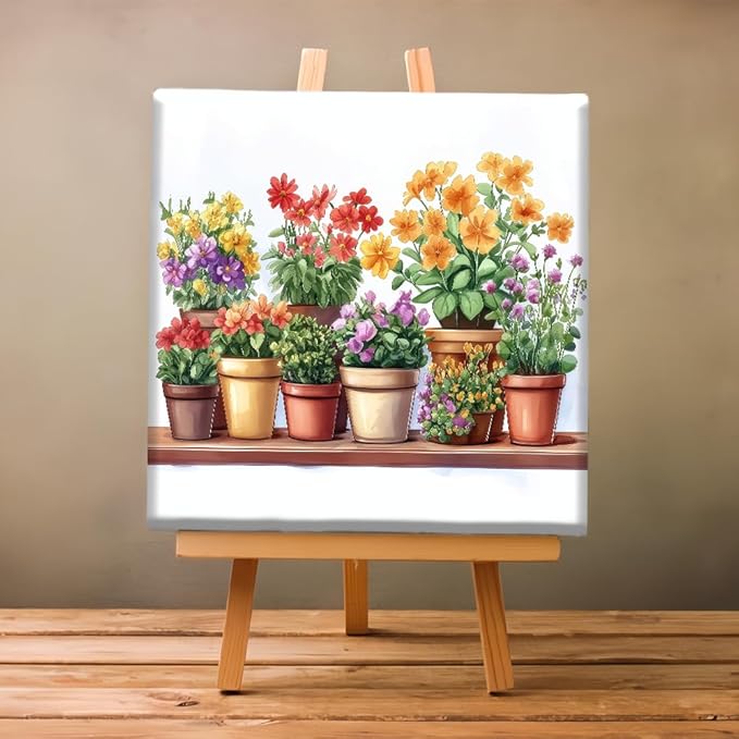 Natuyalo Potted Plant Paint by Number with Frame 12"x12" - Framed Paint by Numbers Kit for Adults Beginners, Flowers Acrylic Painting by Number Kits Framed Ideal Gift