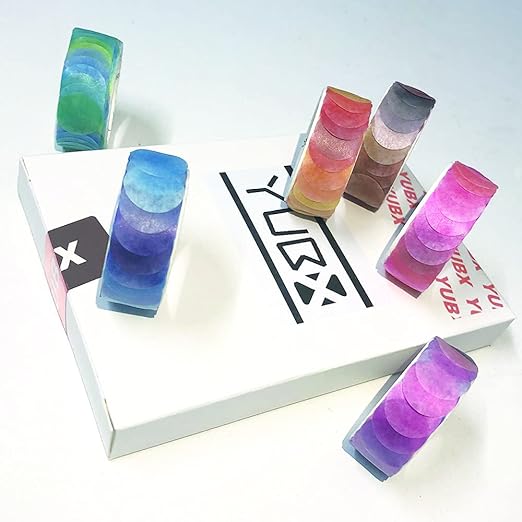 YUBX Pre-Cut Dot Washi Tape Set Solid Colors Macaron Decorative Masking Label Stickers for Arts, DIY Crafts, Journals, Planners, Scrapbook, Wrapping