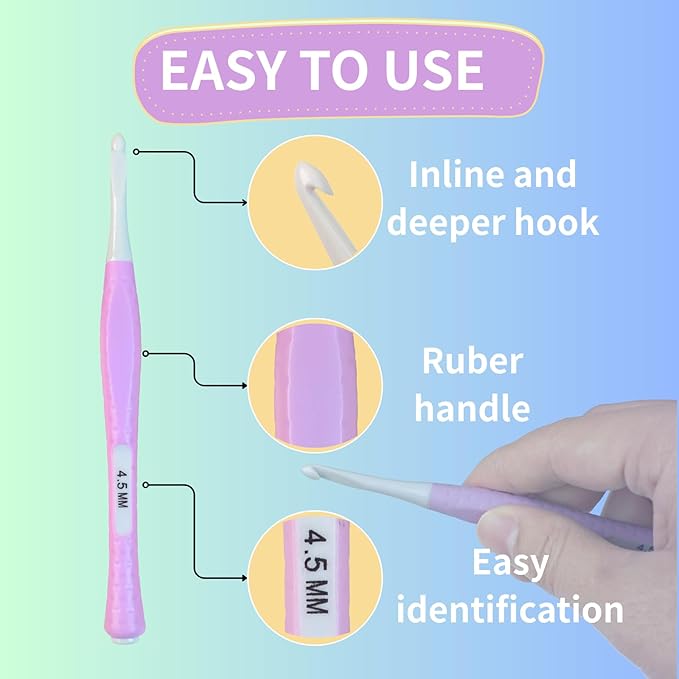 Araeknotta Small Crochet Hooks Set with Stitch Markers, Yarn Needles - 8 Sizes (2.5mm, 3mm, 3.5mm, 4mm, 4.5mm, 5mm, 5.5mm, 6mm) -Ergonomic Plastic Crochet Hook Needles for Arthritic Hands