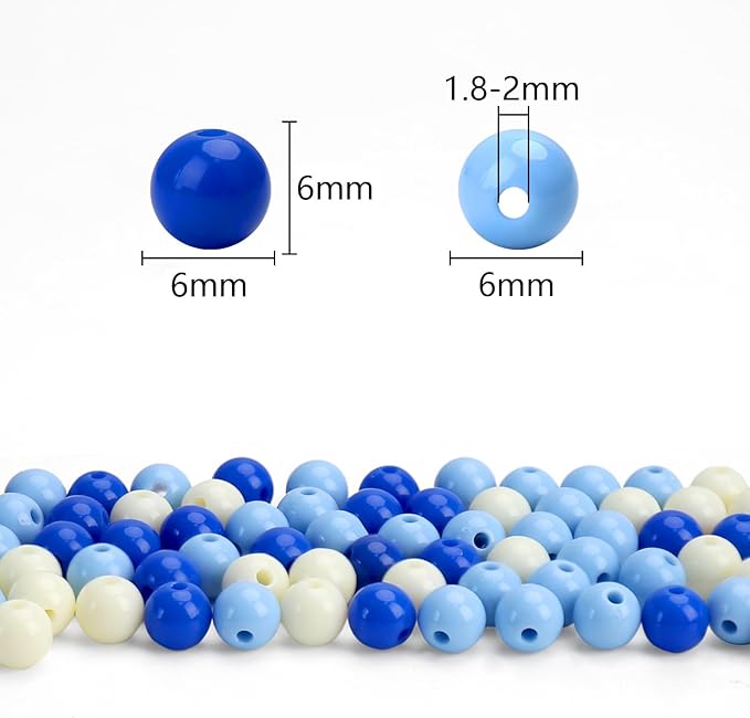 1000pcs 6mm mixed color acrylic round beads, assorted plastic gumball bubble gum beads with hole pastel loose beads bulk for jewelry diy making crafting supplies (blue series)