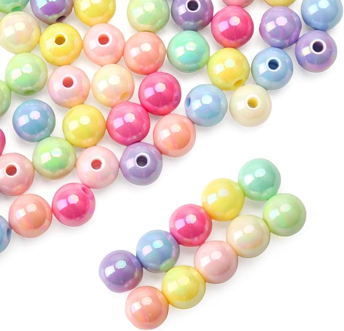 bonny boxx 200pcs 10mm smooth mix ab color acrylic round beads, plastic resin bubblegum balls chunky gumball beads for necklace and bracelet making, crafting supplies