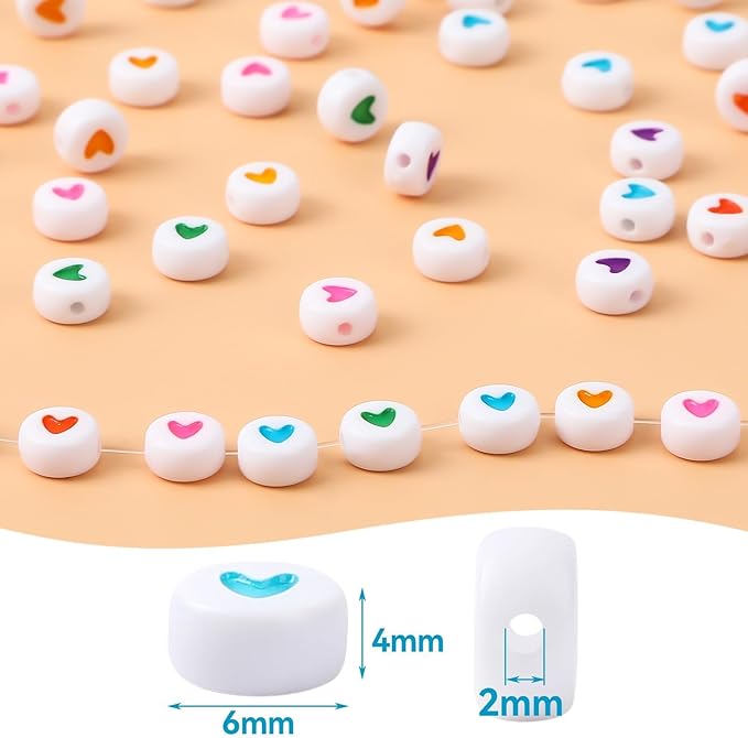 Augshy 700Pcs Round Heart Beads,Valentine's Day Acrylic Heart Beads for Bracelets Jewelry Making Lanyard Necklace Friendship Bracelets(4 x 7 mm)