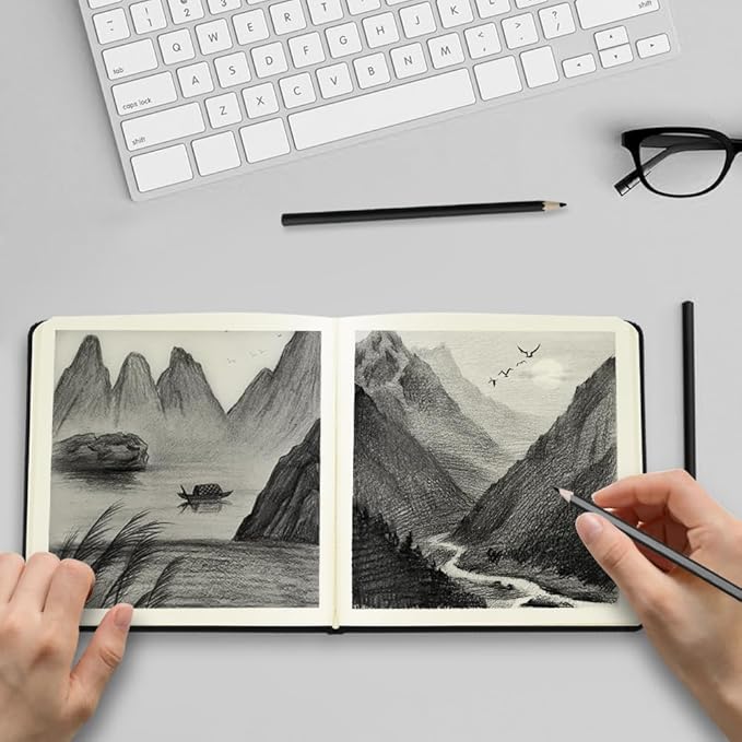 Square 5x5 inches 80gsm 96sheets/192 Pages Notebooks Blank Sketchbooks Travel Journal Pocket Hardcover Paint Writing Diary Memo Planner PU Leather Cover. Black