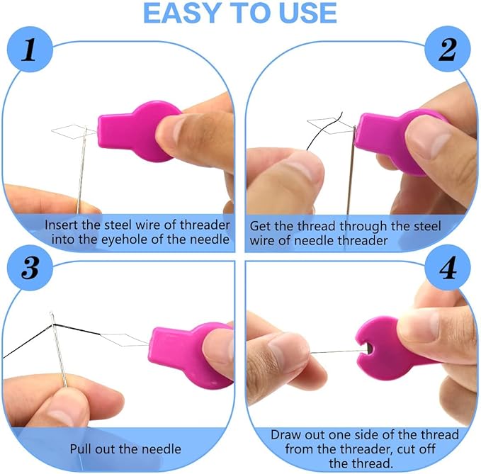 Lechchy Needle Threader for Hand Sewing & Sewing Machine - 10 Simple Needle Threaders for Embroidery Floss + 2 Seam Rippers + 2 Drawstring Threaders + 5 Needles