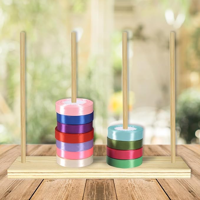 Wooden Ribbon Organizer, Ribbon Rack Storage, Spool Holder, Washi Tape Organizer for Craft Room Sewing Mesh Crochet Thread Tape Wreath Roll Florist Arts Wrapping Gift