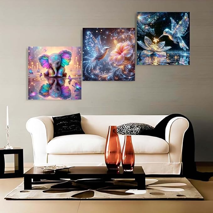 4 Pack Diamond Art Kits for Adults,5D Hummingbird Diamond Painting Kits for Beginnes Animal Diamond Art Diamond Painting Kit for Adults,DIY Full Drill Painting Kit For Home Wall Decor14X14inch