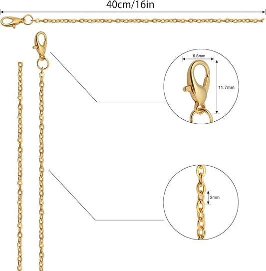 lemonkey 24 pack necklace chains bulk,gold plated diy cable link chains for jewelry making 16 inches