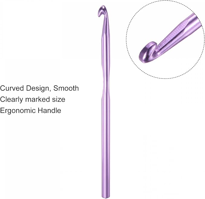 uxcell Aluminum Crochet Hook 6.5mm US Size K (Size 10.5) Knitting Needles for DIY Craft Yarn Purple 6Pcs