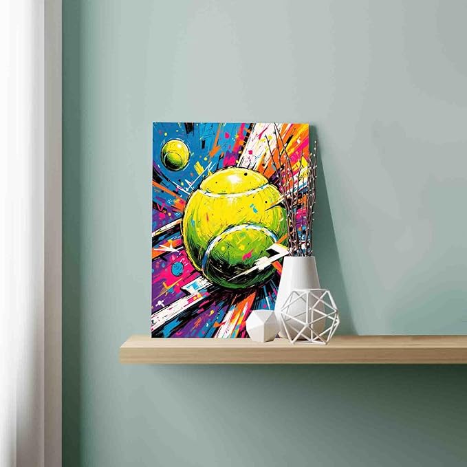 Tennis Ball Sports Paint by Numbers Kit for Adults Beginner Vibrant Graffiti Paint by Number Kit on Canvas Digital Painting Kit Acrylic Paintwork Bathroom Decorations and Gifts 16"x20"(DIY Frame)