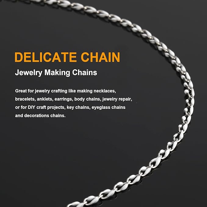4 Meters White Oil Drip Lip Chain Link Silver Jewelry Chains for Making Jewelry Thin Craft Chain Roll with Lobster Clasps Jump Rings Supply Jewelry Making Findings