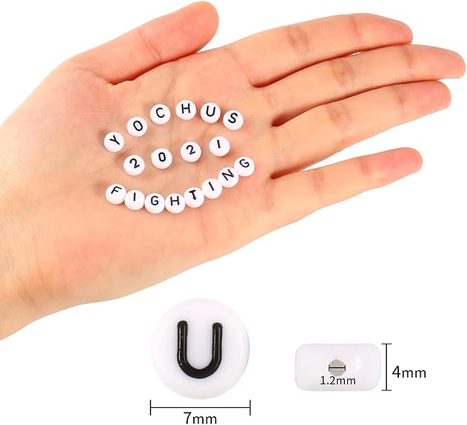 Yochus 1000pcs White Mixed Round Acrylic Letter Beads 4x7mm Black Alphabet Number Beads for Jewelry Making and DIY Bracelets