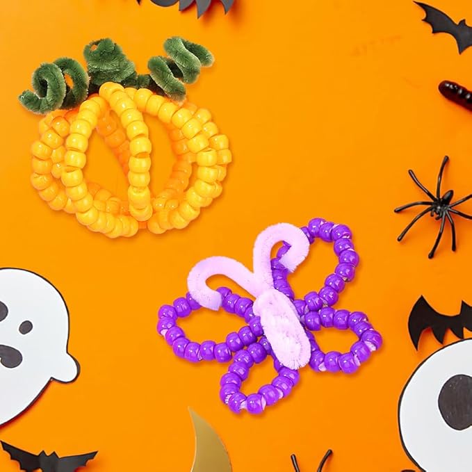 Halloween Pony Beads 1000 Pcs, Plastic Beads for Bracelets Jewelry Bracelets Making, Hair Bead for Braids for Craft, Halloween Gifts for Friend(Black, Purple, Orange, Green)