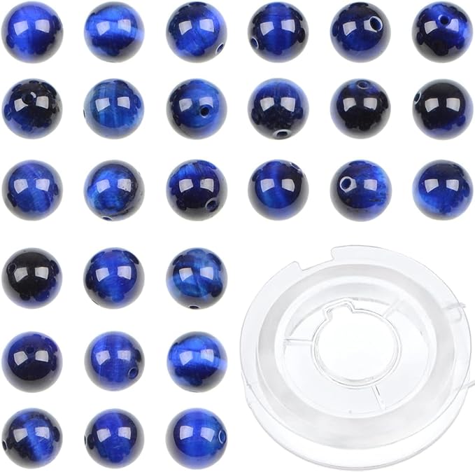 bymitel 210pcs crystal beads stone gemstone round energy healing loose beads with stretch cord for jewelry making bracelets anklets (blue tiger's eye, 4mm 210pcs)