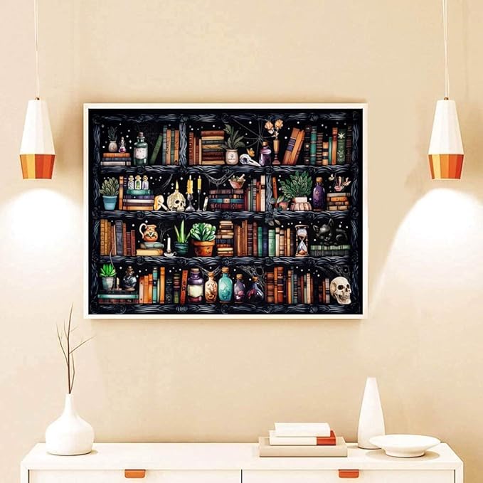 Tiwabb Stamped Cross Stitch Kits for Adults - Bookshelf Embroidery Kits for Beginners, 11 CT Patterns, 12x16 inch