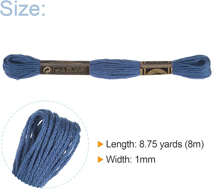 HARFINGTON 12 Skeins Embroidery Floss 8m Each Egyptian Long Fiber Cotton Cross Stitch Thread 26S/2x6 for Embroidery Projects Bracelet, Dark Blue