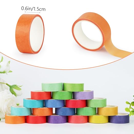 Washi Tape Set Decorative Tape 20 Rolls Colorful Washi Tape Aesthetic DIY Art Masking Tape for Kids Notebook Craft Scrapbooking & Stamping Supplies (15MM)