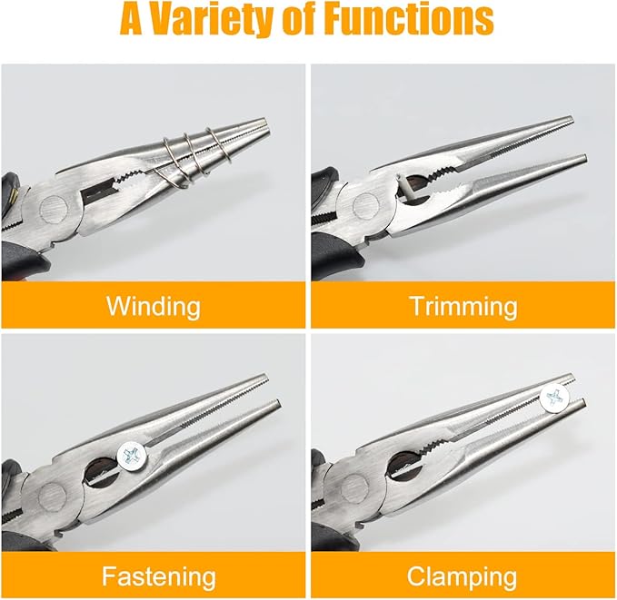 zuzuan premium long needle nose pliers-6''&8'', paper clamp precision, high carbon steel, soft grip with wire cutter, long nose cutting pliers for home, fishing, jewelry, crafts,2pcs