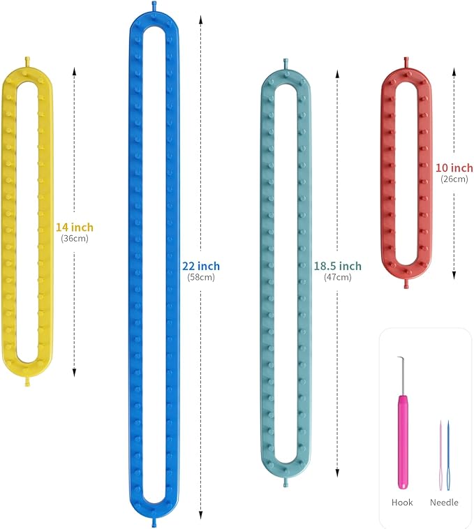 cureder Knitting Loom Long Knitting Loom Kit- Set of 4 Plastic Looms Knitting with 2 Knitting Yarn Loom Needle and 2 Plastic Loom Pick, Fit Craft Kit Tool for Giveaways Souvenirs, Gifts