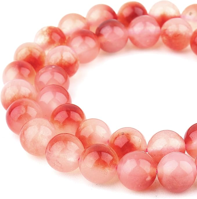 Jade Stone Beads for Jewelry Making - 6mm Gemstone Round Beads for Bracelets(58-60pcs, Red Cloudy Jade)