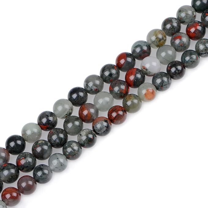 bymitel 210pcs natural crystal beads stone gemstone round energy healing loose beads with stretch cord for jewelry making bracelets anklets (bloodstone, 6mm 210pcs)