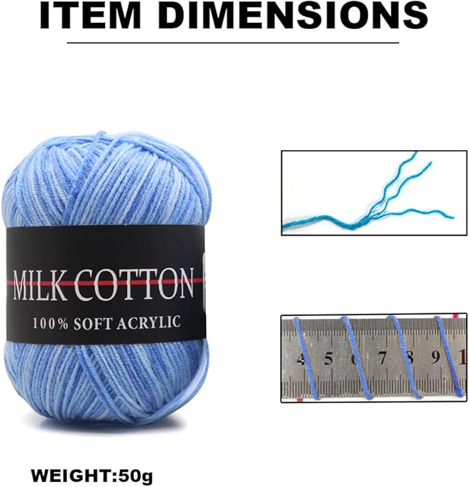 6 Rolls 50g Acrylic Skeins, Soft Yarn for Crocheting & Knitting, Assorted Starter Crochet Kit for Adults & Kids (Blue)