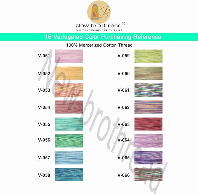 New brothread - 18 Options - Multi-Purpose 100% Mercerized Cotton Threads 50S/3 600M(660Y) Each Spool for Quilting, Serger, Sewing and Embroidery - 16 Variegated Colors
