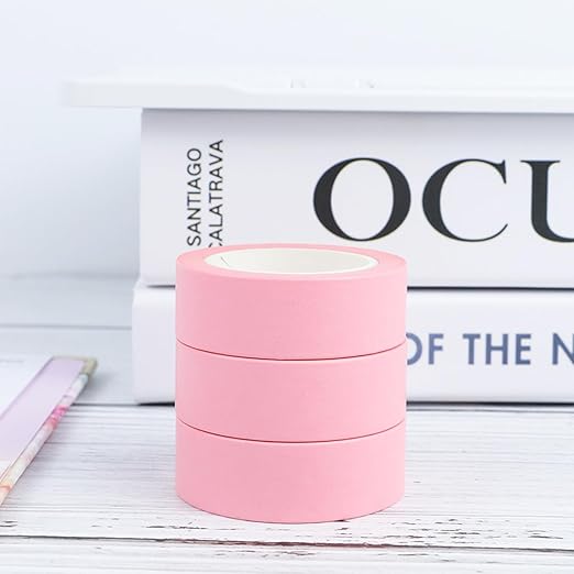 NatSumeBasics 3 Pink Washi Tapes Plain Decorative Masking Tape,32 Feet Self-Adhesive Tapes for Packaging Decor Journals Scrapbooks Planners DIY Crafts Gift (Pink)