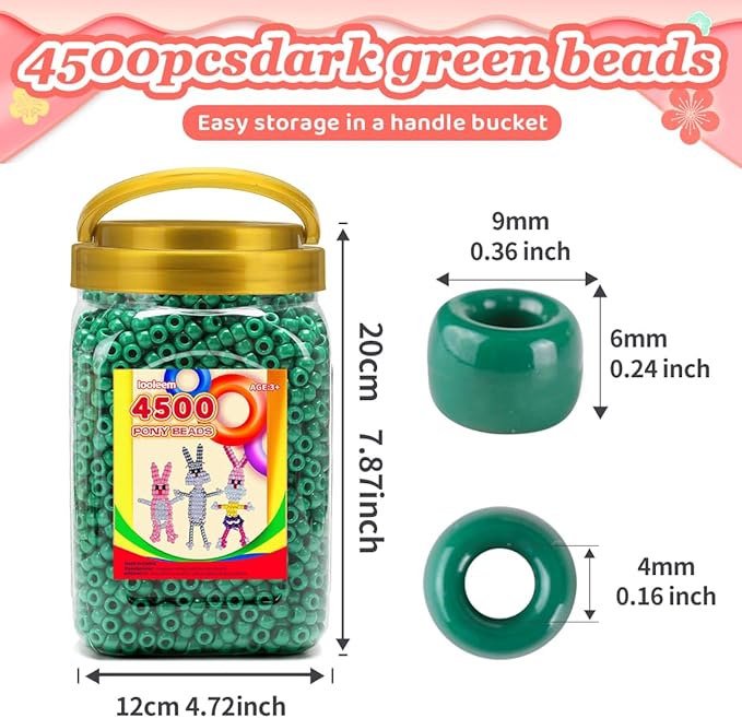 iooleem pony beads(4500pcs dark green pony beads), beads for jewelry making, crafts, beading supplies, arts & crafts materials for jewelry making.