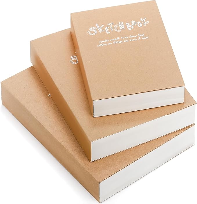 Elsjoy Set of 3 Kraft Sketchbook & Drawing Notebook, A5/A4/B5 Sketch Book Travel Journal Notebook with Thick Paper for Drawing & Sketching, 128 Sheets/256 Pages