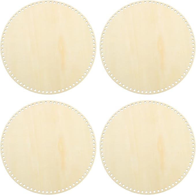 PATIKIL 12" Diameter Crochet Basket Bottom, 4Pcs Round Blank Crochet Knitting Wooden Base for DIY Craft Weaving Basket Making Supplies Home Decoration, Wood Color