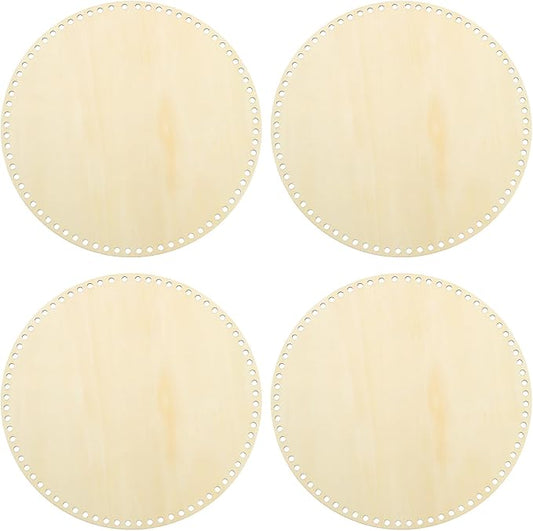 PATIKIL 12" Diameter Crochet Basket Bottom, 4Pcs Round Blank Crochet Knitting Wooden Base for DIY Craft Weaving Basket Making Supplies Home Decoration, Wood Color