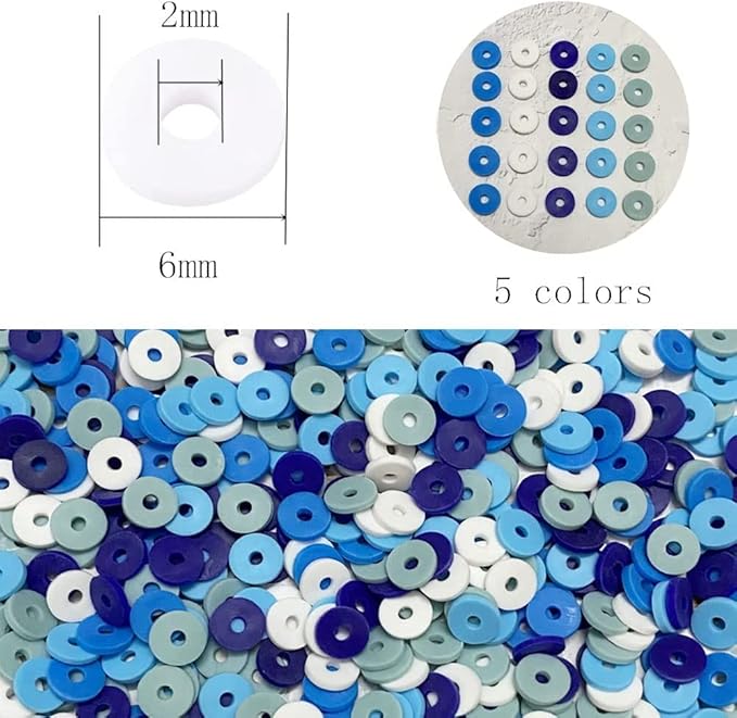 2000pcs Heishi Vinyl Beads Flat Round Polymer Clay Spacer Beads for Making Bracelet Necklace Earring Accessories DIY Handmade Craft(Mix Blue, 6mm)