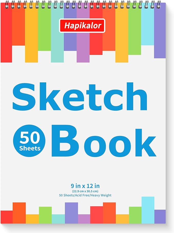 9" x 12" sketch book for kids adults, 1-pack 50 sheets spiral bound art sketchbook, acid free artist drawing paper pad for beginners artists, kids travel essentials, gifts for 6-14 year old girl