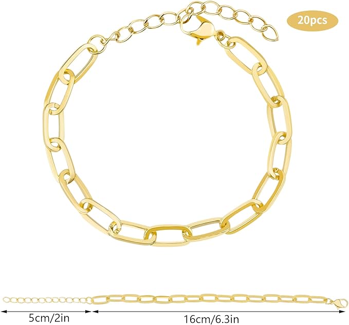 tiggell 20pcs Chain Bracelets Kit Alloy Link with Lobster Clasps for Christmas DIY Women Jewelry Findings Bracelet Making (Gold)