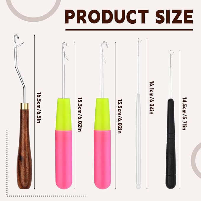 BALDCC 5 PCS Latch Hook, Crochet Hooks for Hair, Latch Hook Kit for Rug Making, Braiding, and Crochet Craft