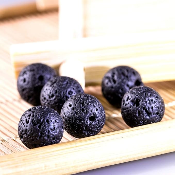 Natural Stone Beads 100pcs 6mm Black Lava Round Genuine Stone Beading Loose Gemstone Hole 1mm DIY Beads for Essential Oil Yoga Bracelet Necklace Earrings Jewelry Making (Black Lava Stone Beads,6mm)