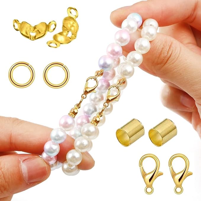 700pcs Jewelry Making Accessories Set with 100 Lobster Claw Clasp 200 Bead Tips Knot Covers 200 Crimp Tube Beads and 200 Open Jump Ring Connectors for DIY Jewelry Bracelets Necklaces（Gold）