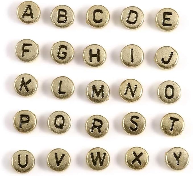 Songxi 1200pcs Gold Letter Beads for Bracelets, 4x7mm Black Alphabet A-Z Beads Friendship Bracelets Jewelry Making Kit